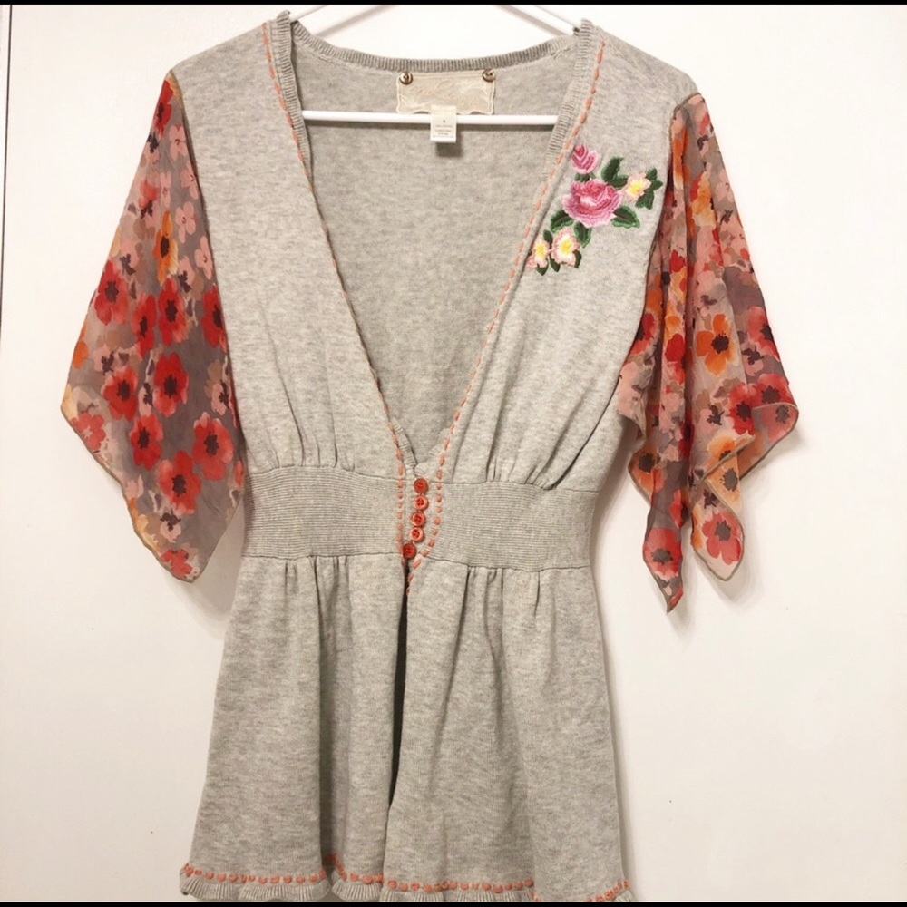 NICK & MO Anthropologie Embroidered sweater EUC